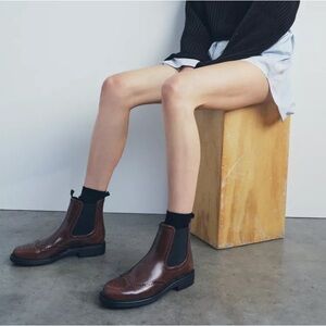 NEW Zara Brown Flat Wingtip Ankle Boots in US W 7.5